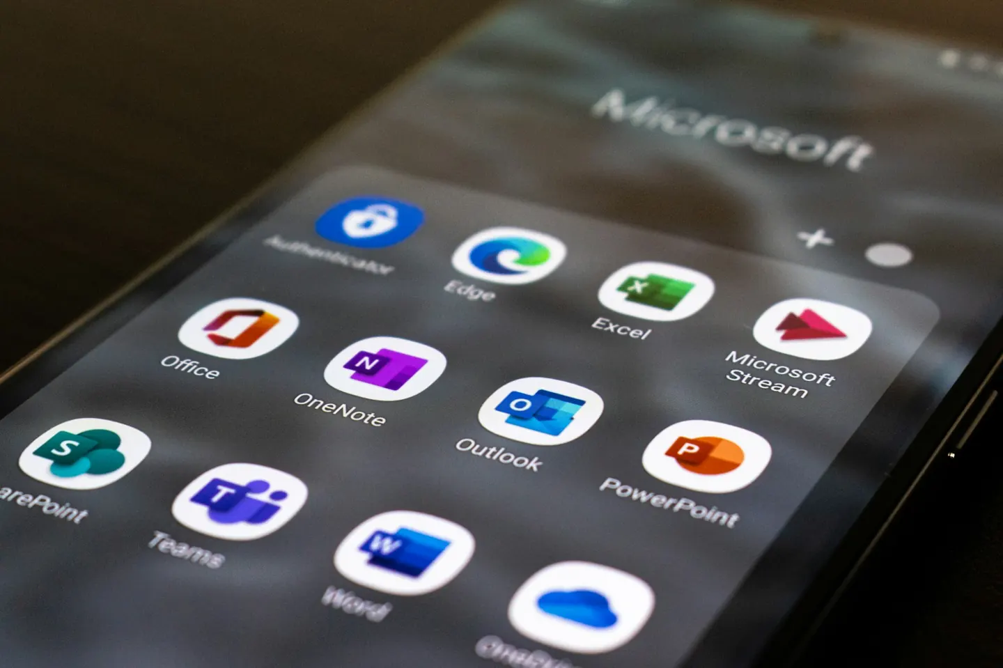 Microsoft Office apps on a phone screen